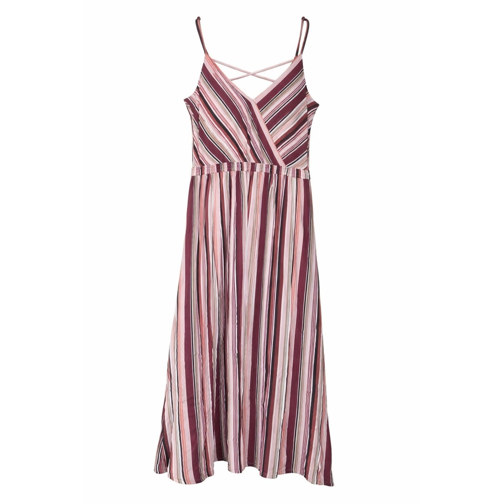 Maurices Striped Midi Dress Women Medium Pink Burgundy Sleeveless Surplice Rayon
